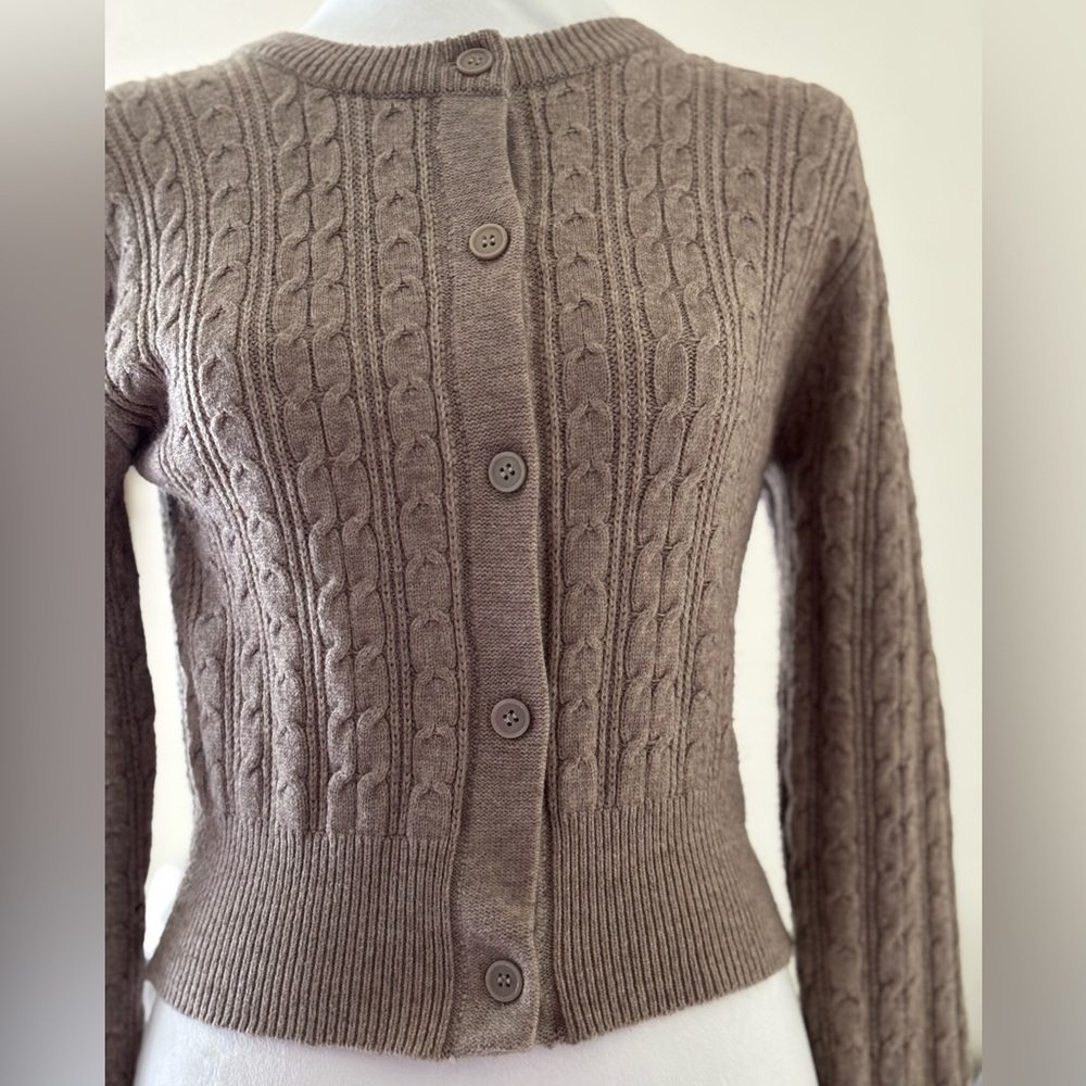 Love Tree Women's Cropped Cable Knit Sweater - Brown Size Large